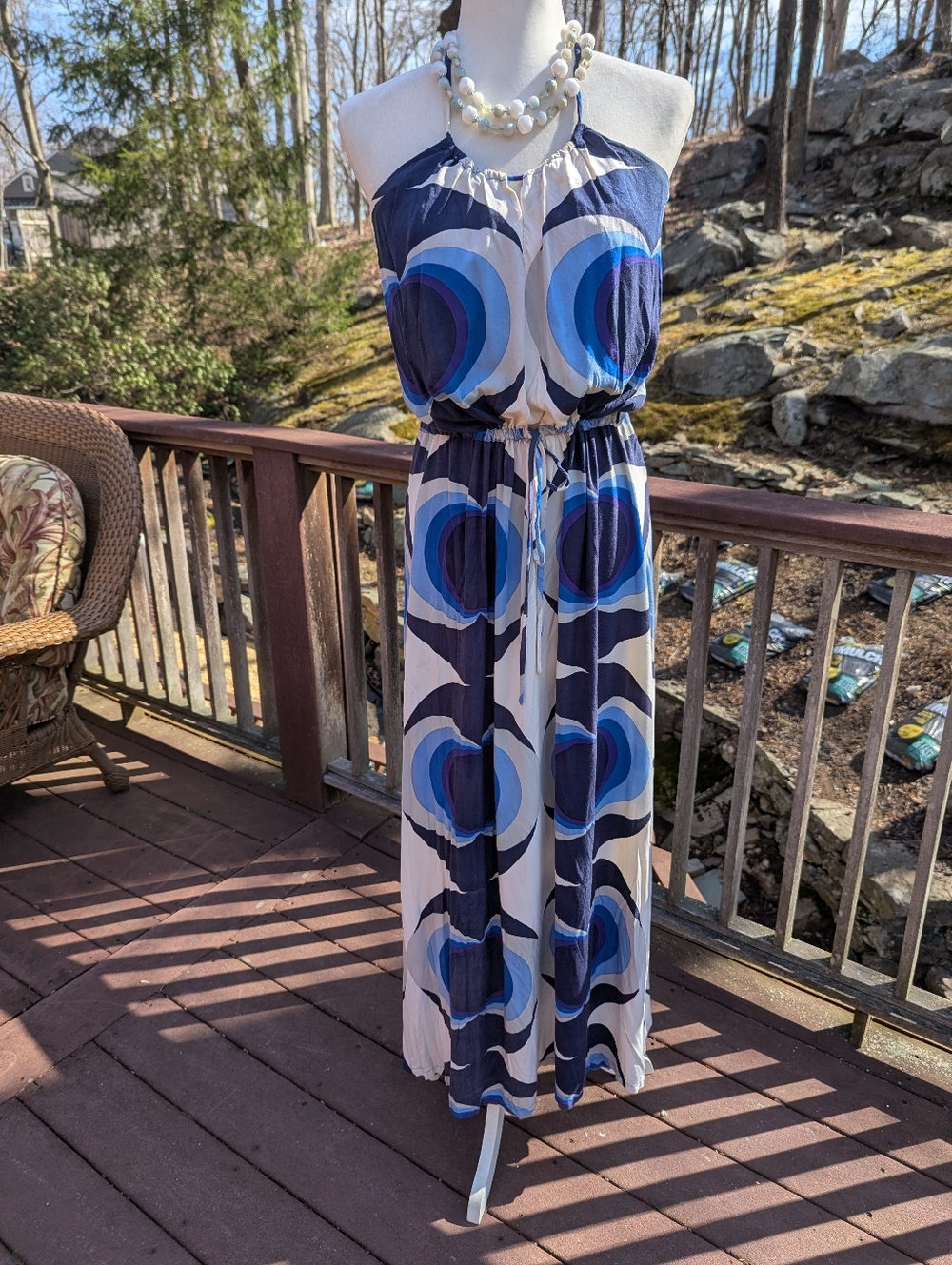 Runway 😍 Beauty Toteme Blue & White Graphic Halter Maxi Dress